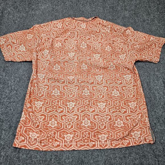 Tommy Bahama Shirt Large Silk Blend Orange Hawaiian Floral Original Button Down - Picture 2 of 5